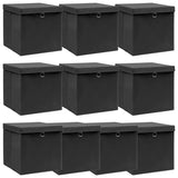 Storage Boxes with Lids 10 pcs Black 32x32x32 cm Fabric