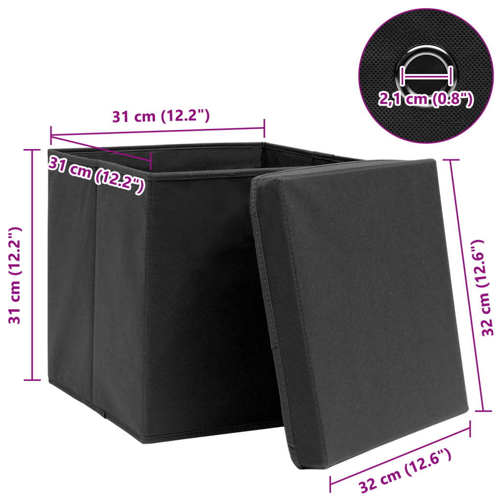Storage Boxes with Lids 10 pcs Black 32x32x32 cm Fabric