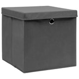 Storage Boxes with Lids 10 pcs Grey 32x32x32 cm Fabric - Front View