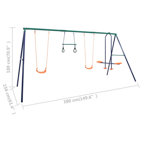 Swing Set With Gymnastic Rings And 4 Seats Steel