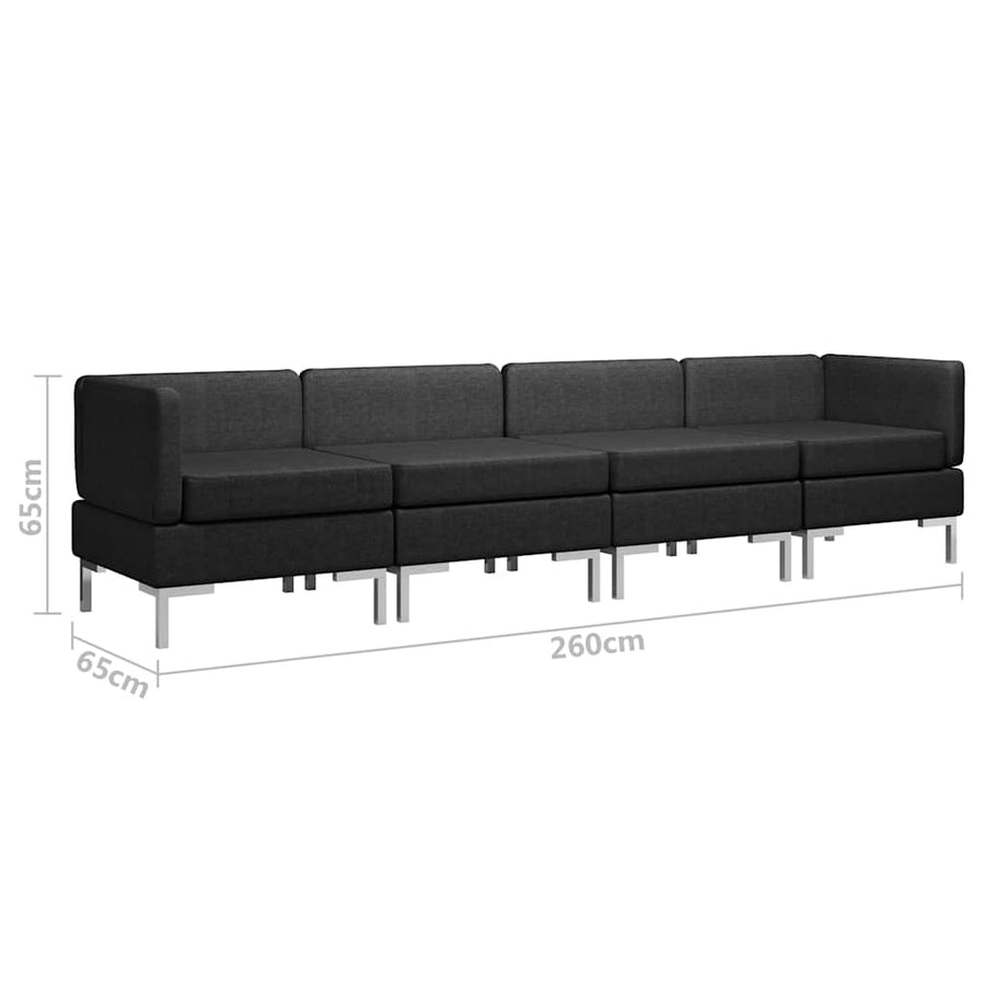 4 Piece Sofa Set Fabric Black