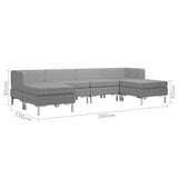6 Piece Sofa Set Fabric Light Grey - Low Angle