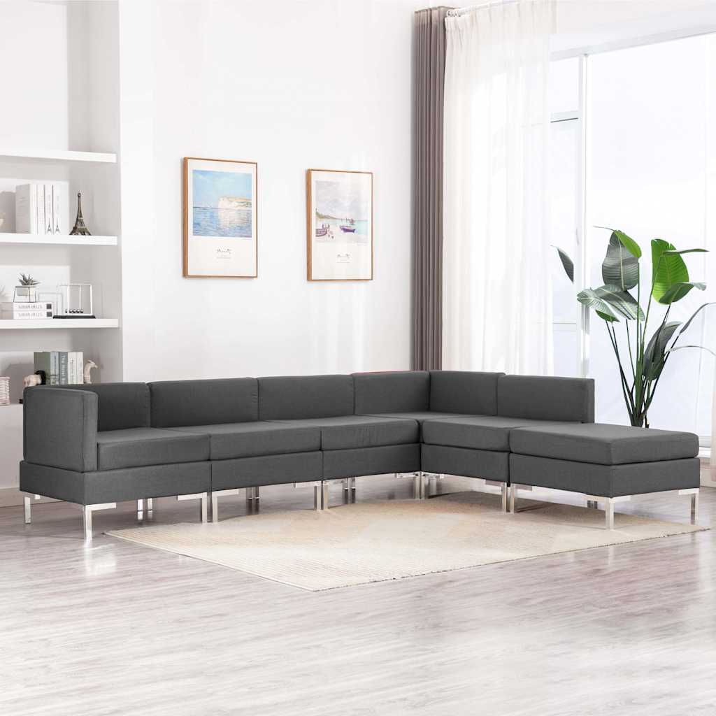 6 Piece Sofa Set Fabric Dark Grey