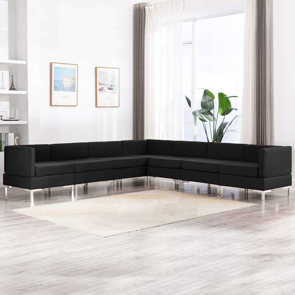 7 Piece Sofa Set Fabric Black