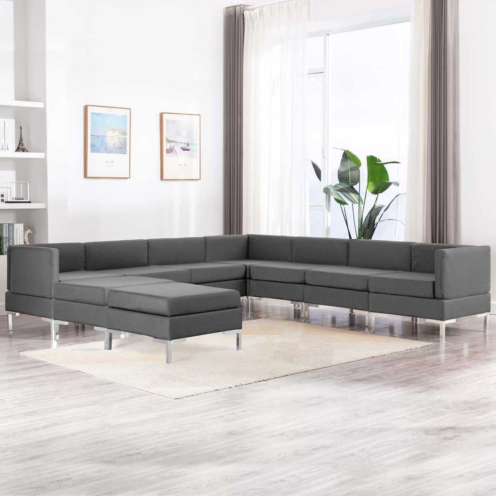 9 Piece Sofa Set Fabric Dark Grey