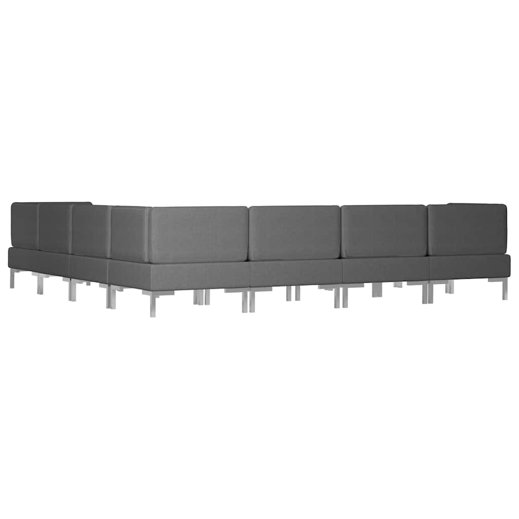 9 Piece Sofa Set Fabric Dark Grey