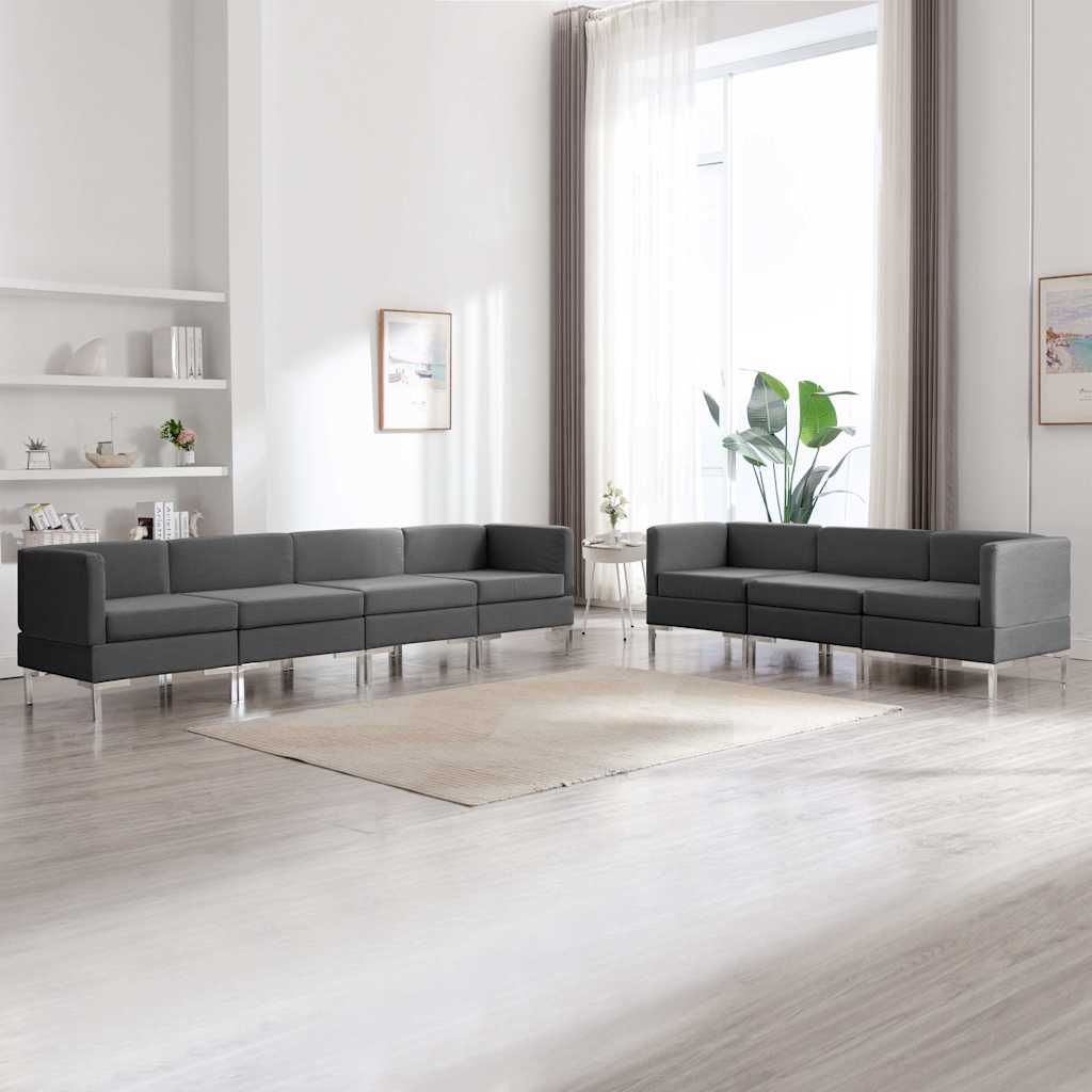 7 Piece Sofa Set Fabric Dark Grey
