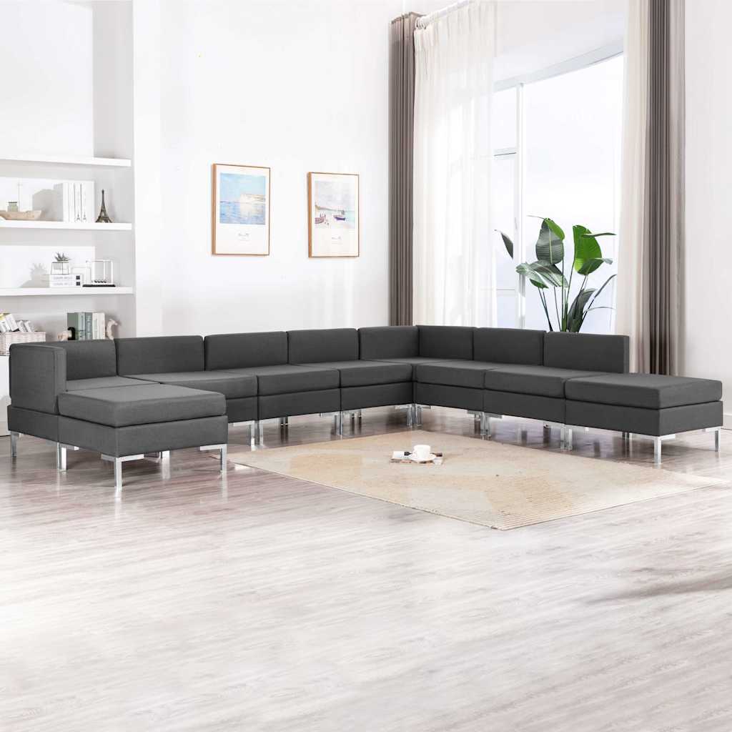 9 Piece Sofa Set Fabric Dark Grey