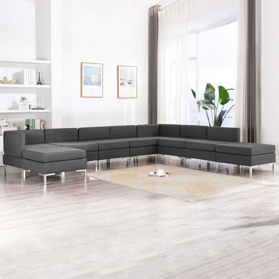9 Piece Sofa Set Fabric Dark Grey