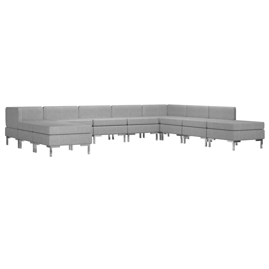10 Piece Sofa Set Fabric Light Grey