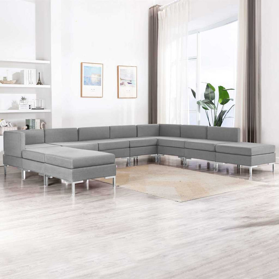 10 Piece Sofa Set Fabric Light Grey