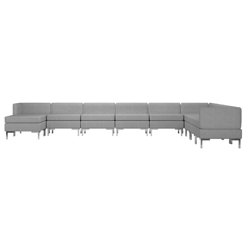 10 Piece Sofa Set Fabric Light Grey