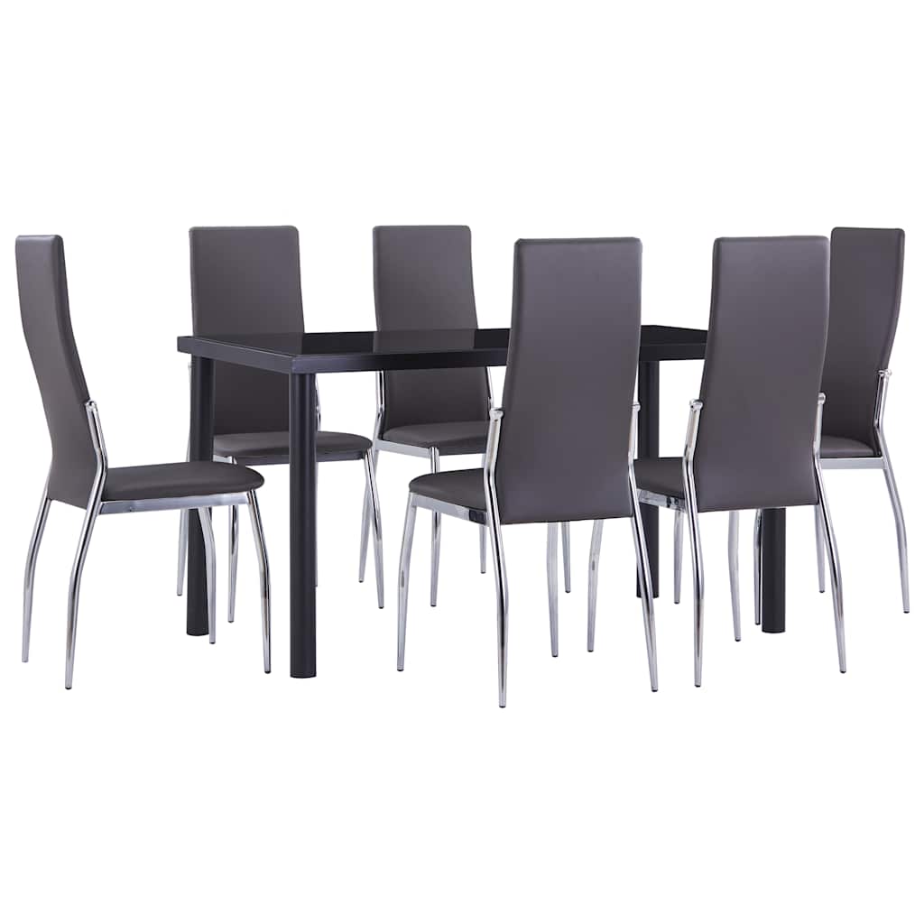 7 Piece Dining Set Faux Leather Grey