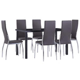 7 Piece Dining Set Faux Leather Grey