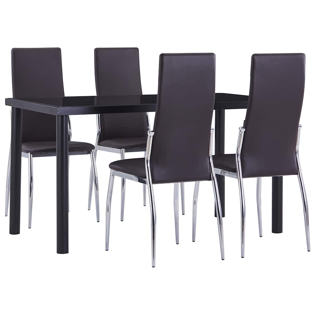 5 Piece Dining Set Faux Leather Brown