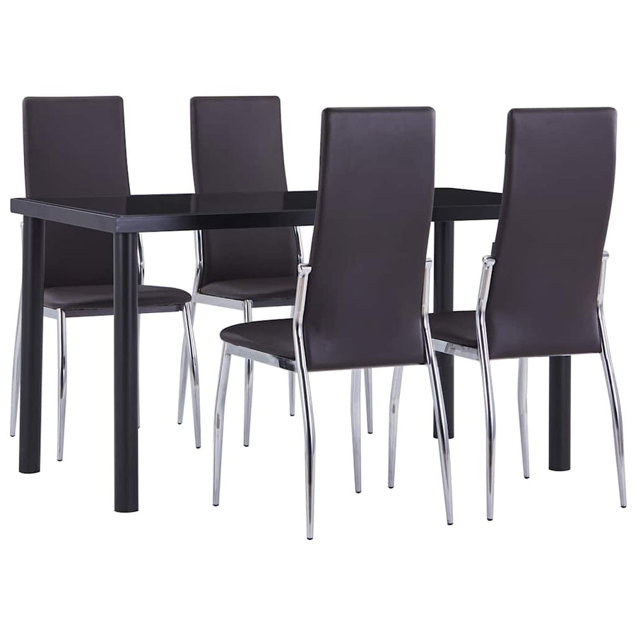 5 Piece Dining Set Faux Leather Brown