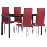 5 Piece Dining Set Faux Leather Red