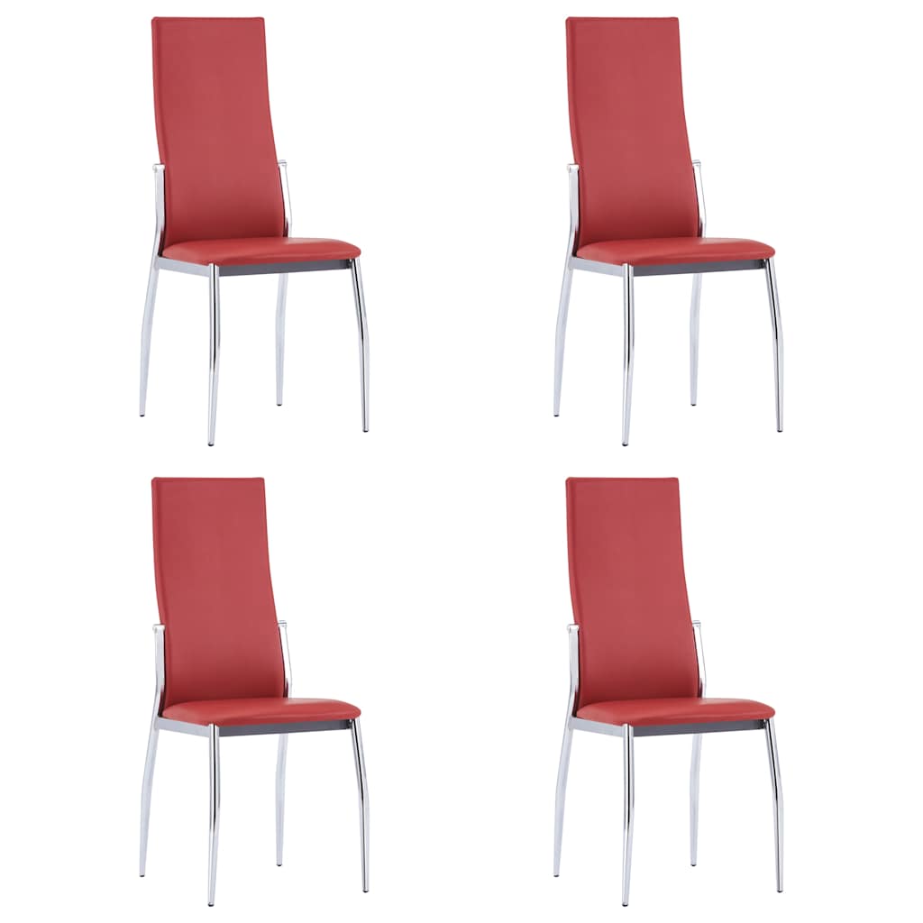 5 Piece Dining Set Faux Leather Red