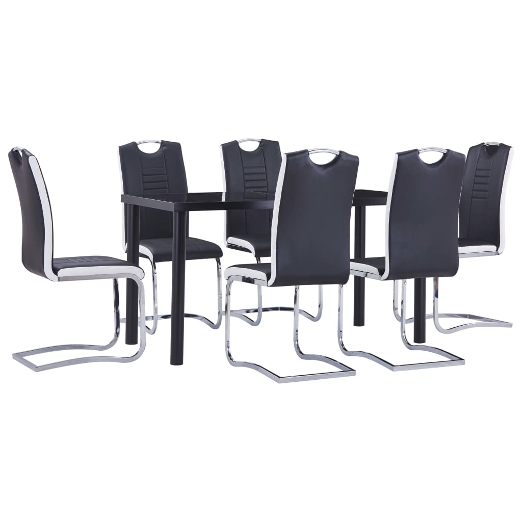 7 Piece Dining Set Faux Leather Black