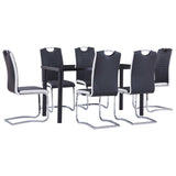 7 Piece Dining Set Faux Leather Black