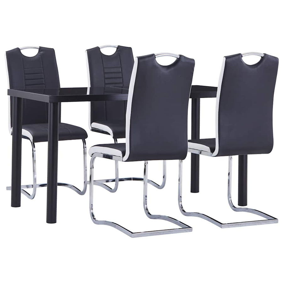 5 Piece Dining Set Faux Leather Black