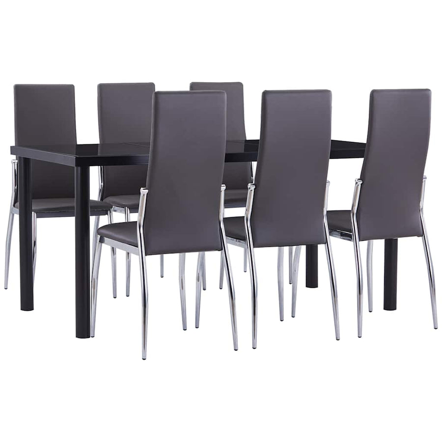 7 Piece Dining Set Faux Leather Grey