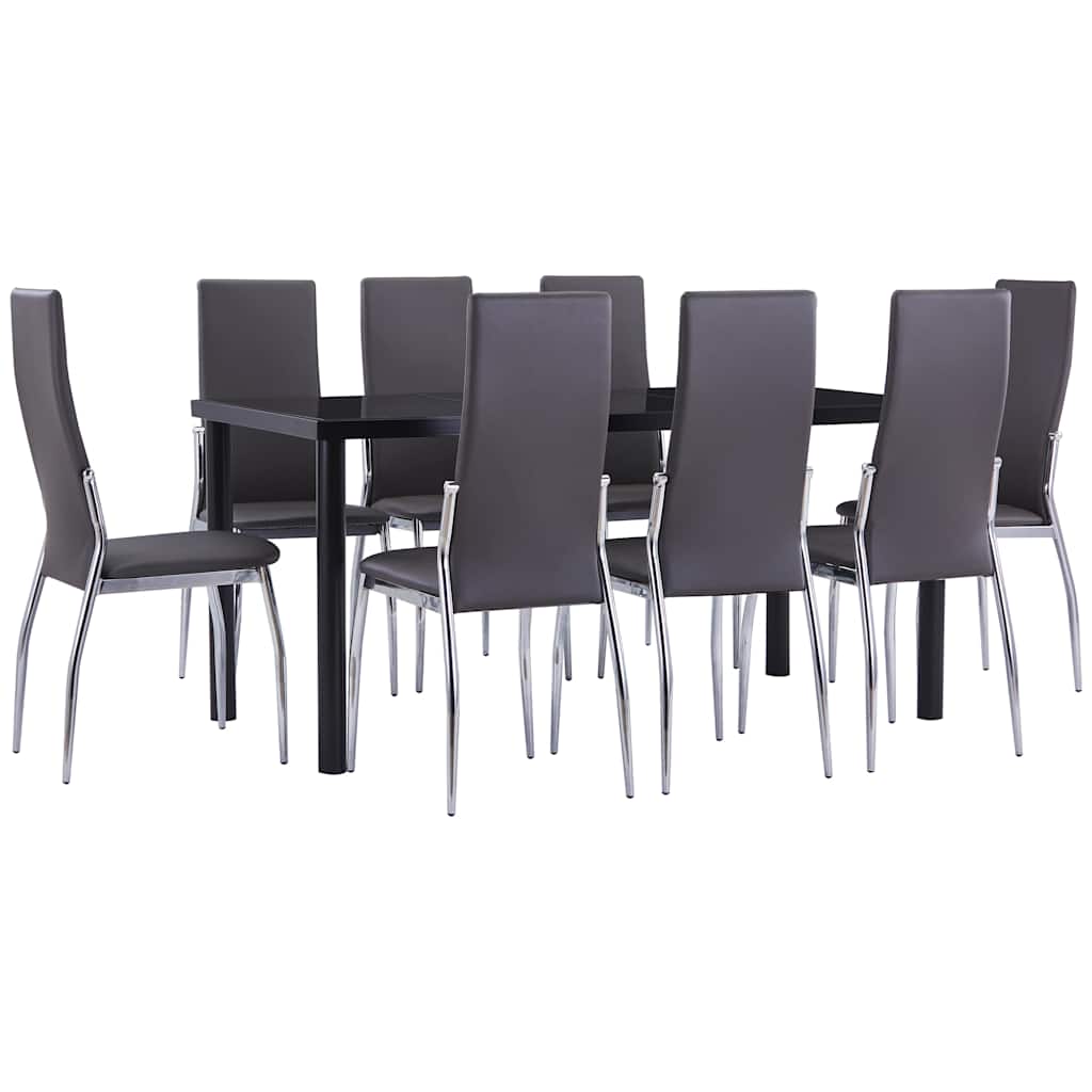 9 Piece Dining Set Faux Leather Grey