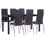 7 Piece Dining Set Faux Leather Brown