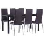 7 Piece Dining Set Faux Leather Brown