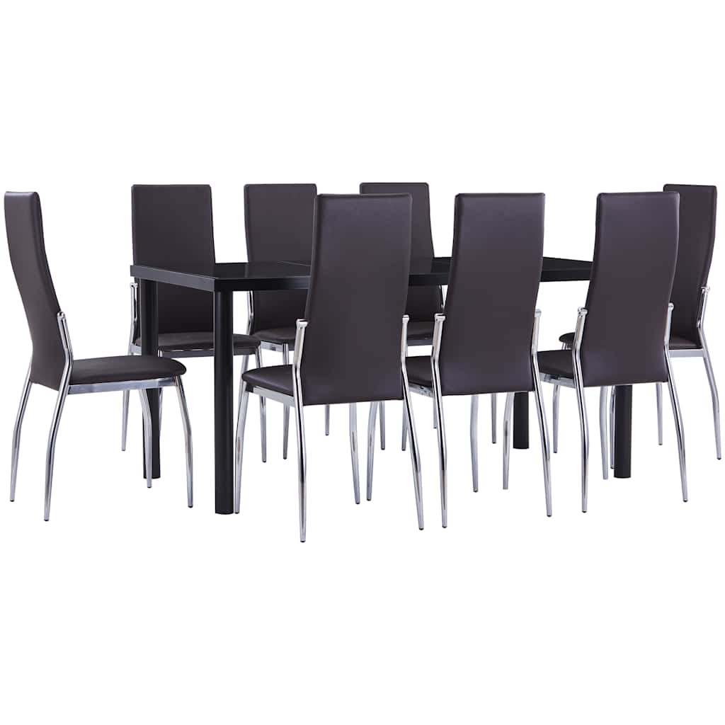 9 Piece Dining Set Faux Leather Brown