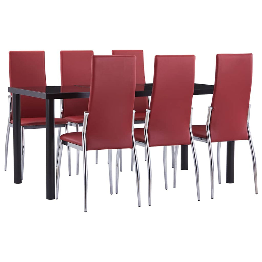 7 Piece Dining Set Faux Leather Red