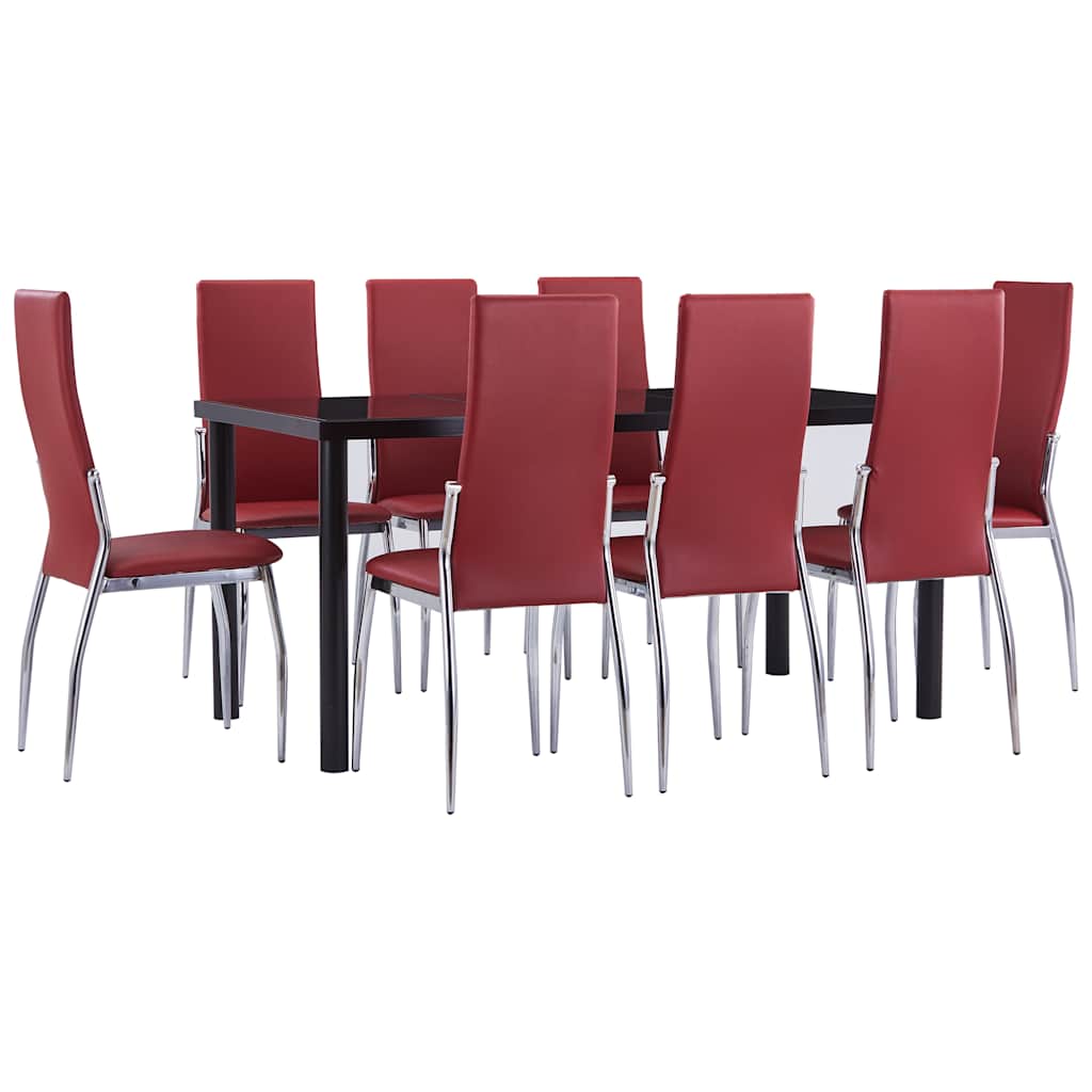 9 Piece Dining Set Faux Leather Red