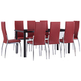 9 Piece Dining Set Faux Leather Red
