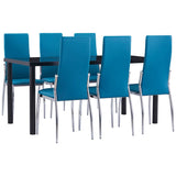 7 Piece Dining Set Faux Leather Blue
