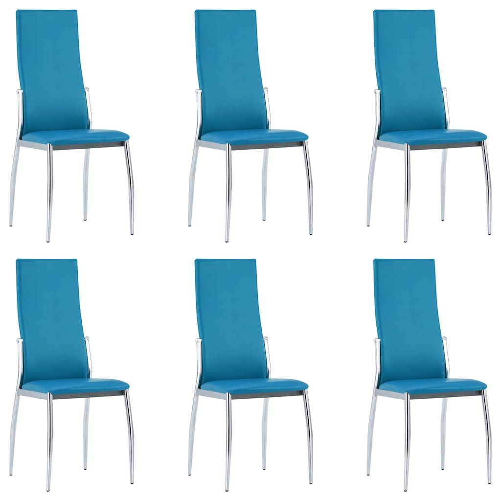 7 Piece Dining Set Faux Leather Blue