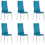 7 Piece Dining Set Faux Leather Blue - Rear View