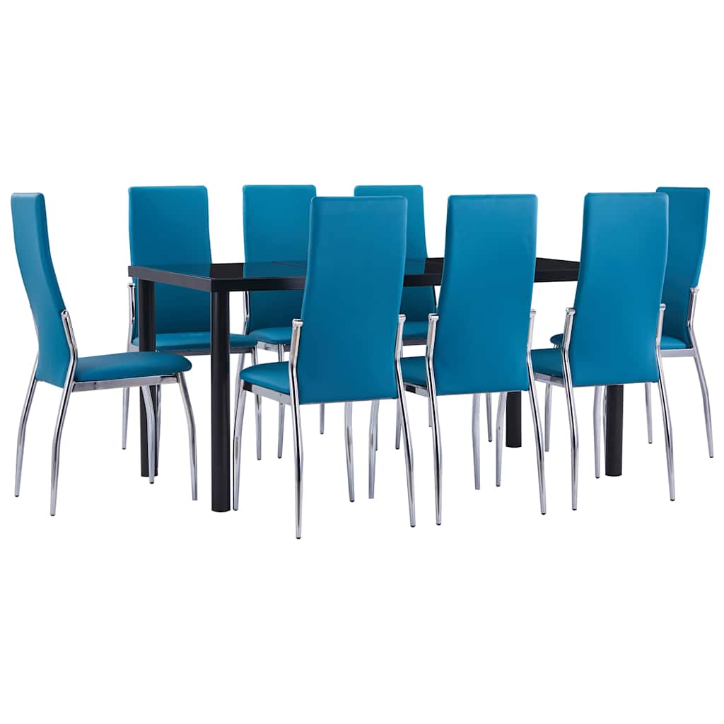 9 Piece Dining Set Faux Leather Blue