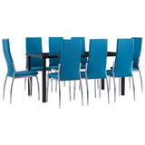 9 Piece Dining Set Faux Leather Blue