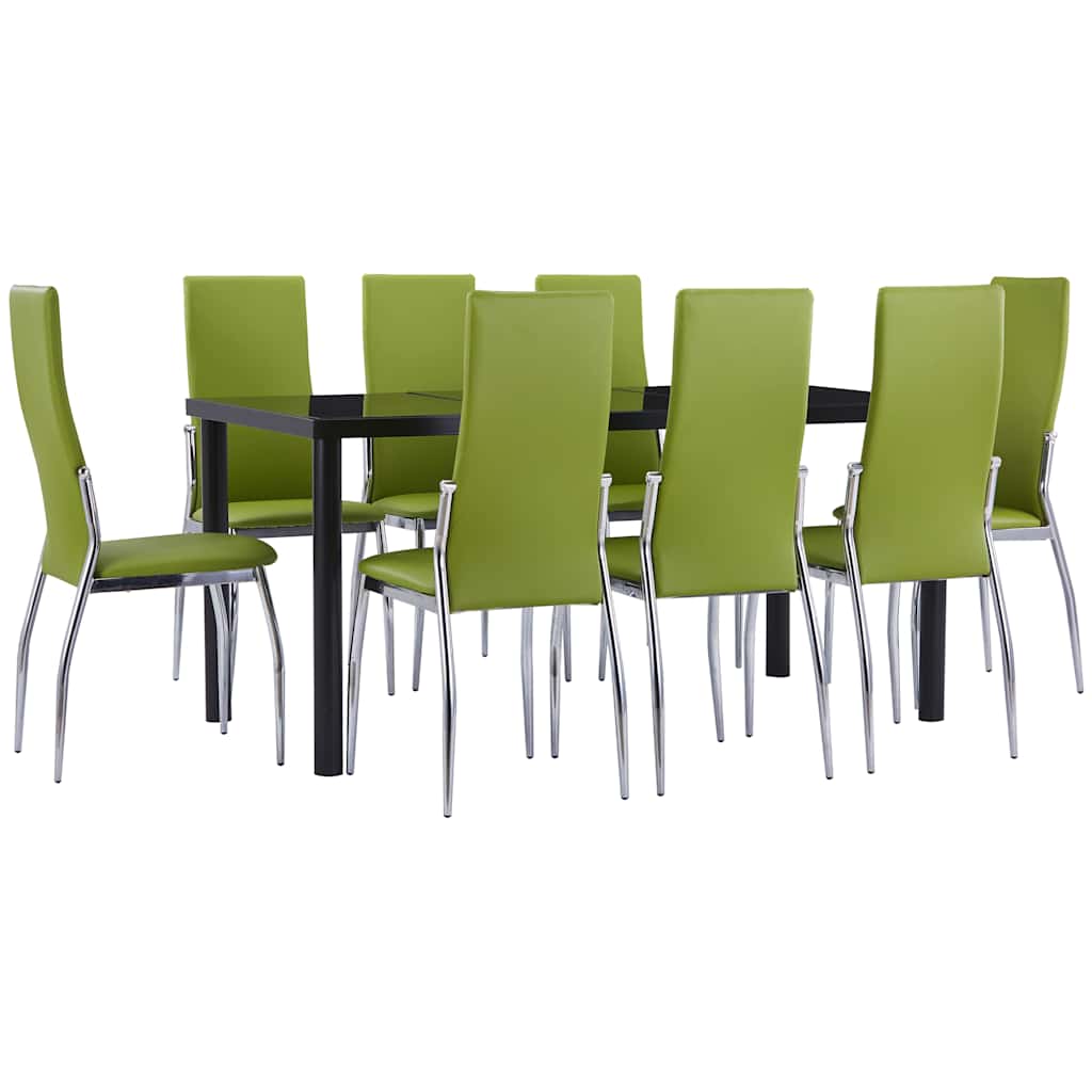 9 Piece Dining Set Faux Leather Green
