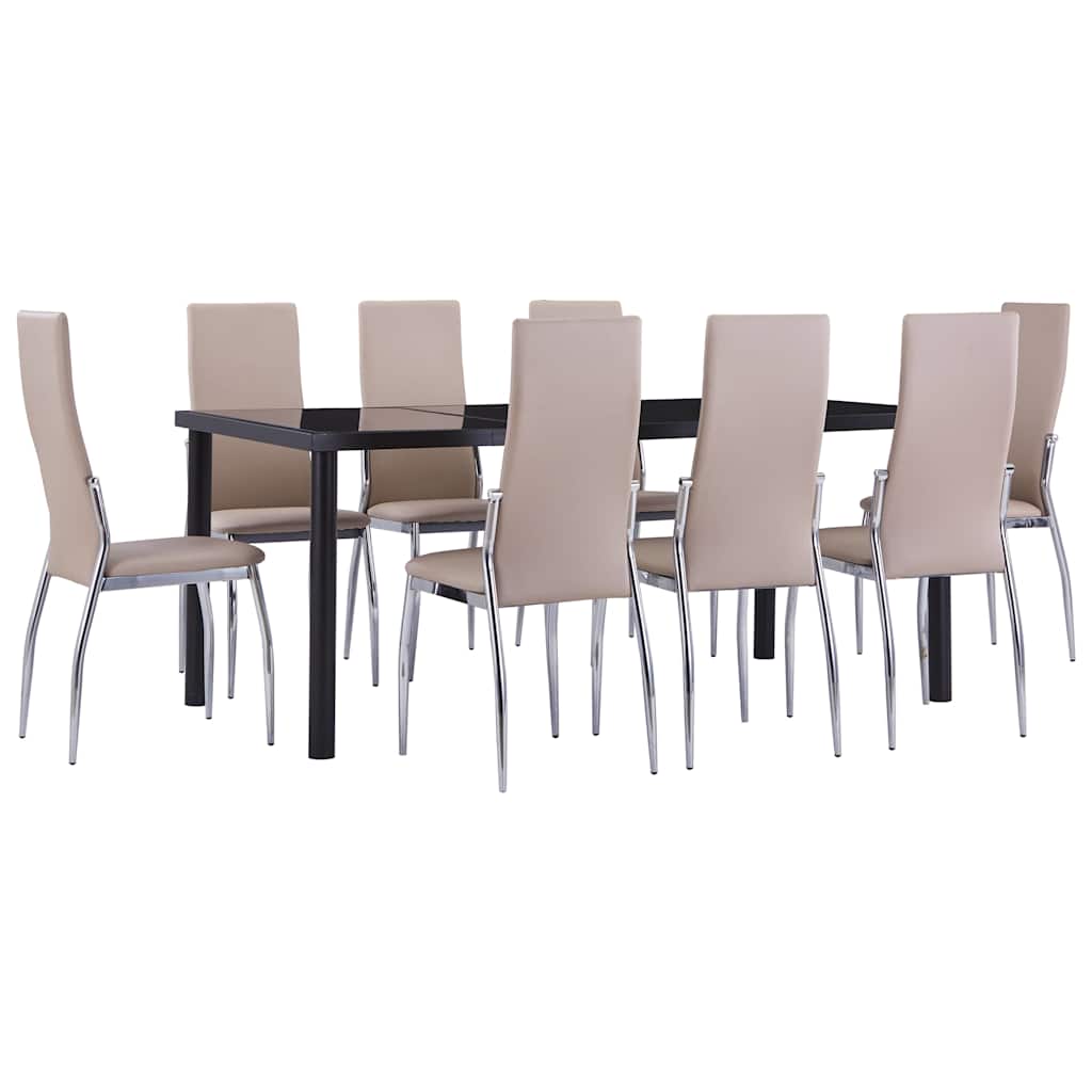 9 Piece Dining Set Faux Leather Cappuccino