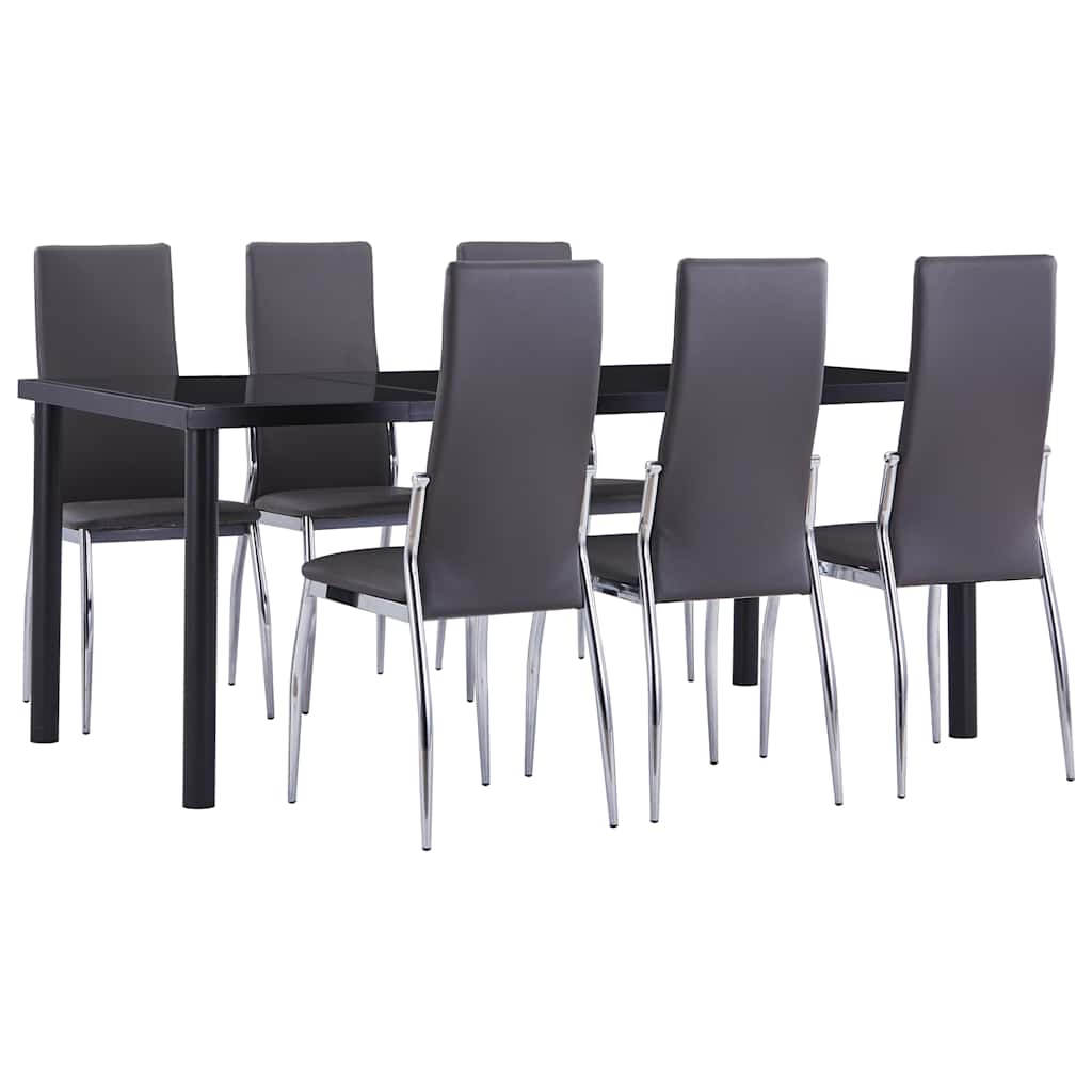 7 Piece Dining Set Faux Leather Grey