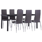 7 Piece Dining Set Faux Leather Grey