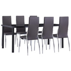 7 Piece Dining Set Faux Leather Grey
