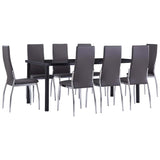 9 Piece Dining Set Faux Leather Grey