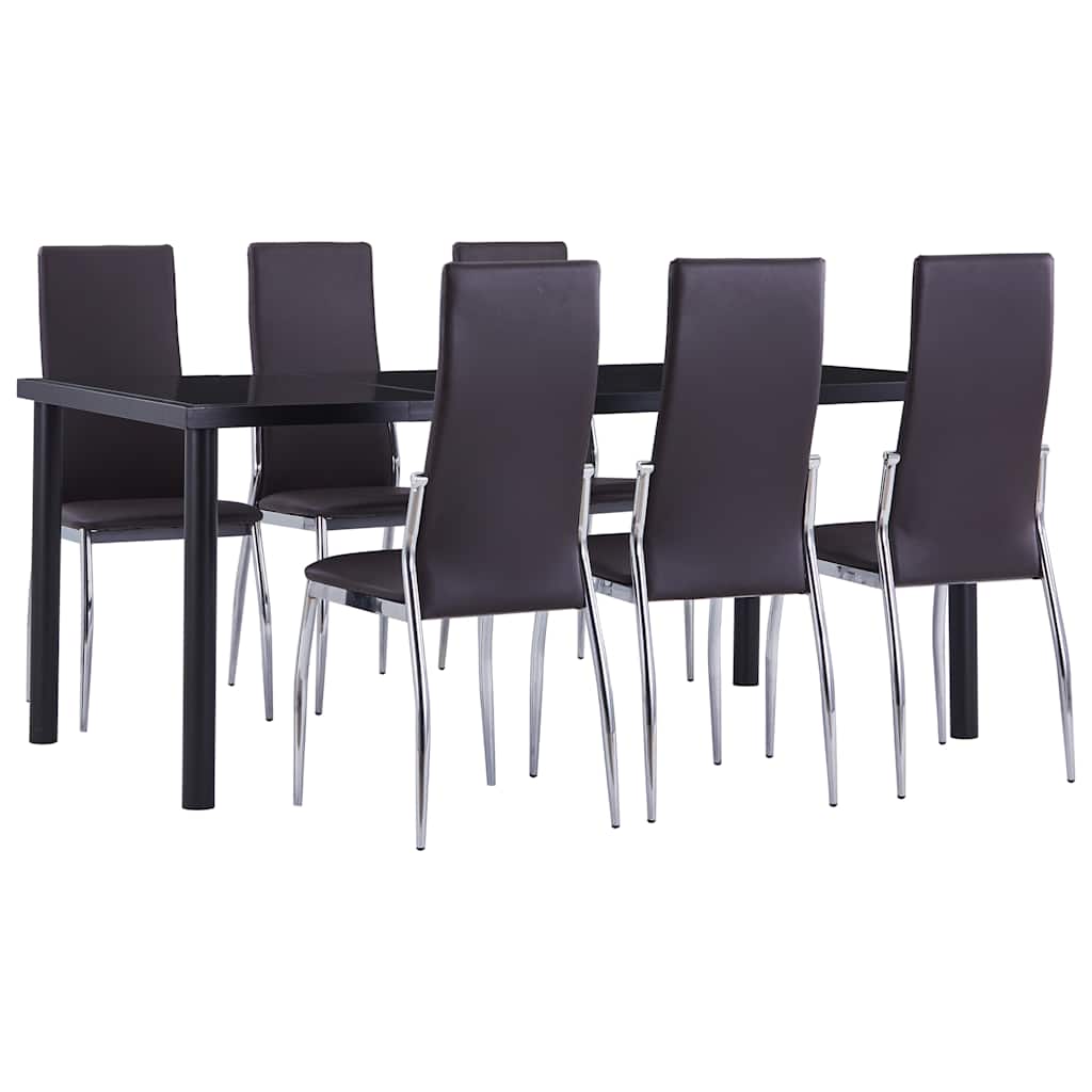 7 Piece Dining Set Faux Leather Brown