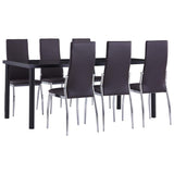 7 Piece Dining Set Faux Leather Brown