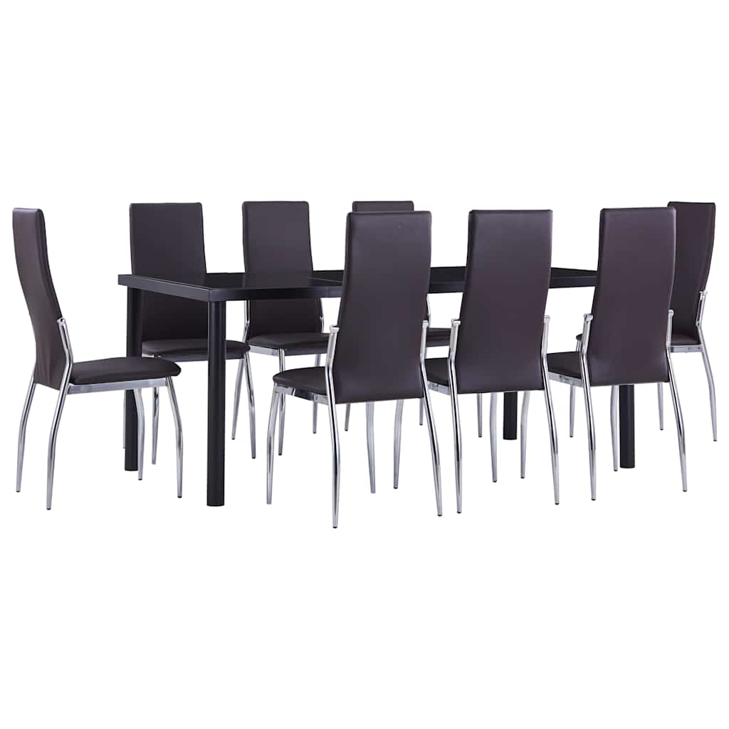 9 Piece Dining Set Faux Leather Brown