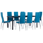 9 Piece Dining Set Faux Leather Blue