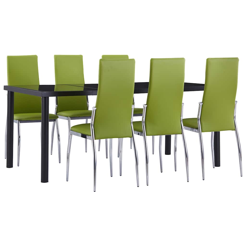 7 Piece Dining Set Faux Leather Green