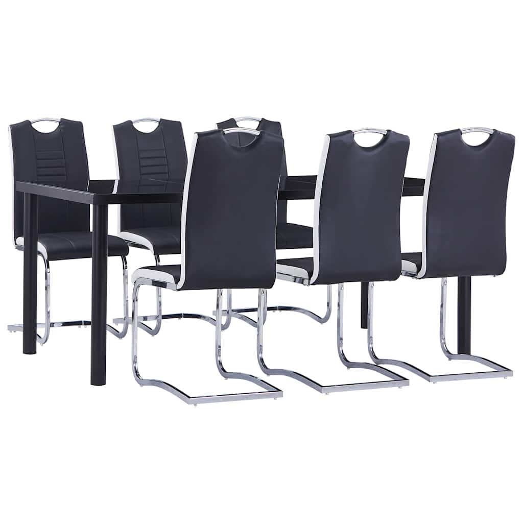 7 Piece Dining Set Faux Leather Black